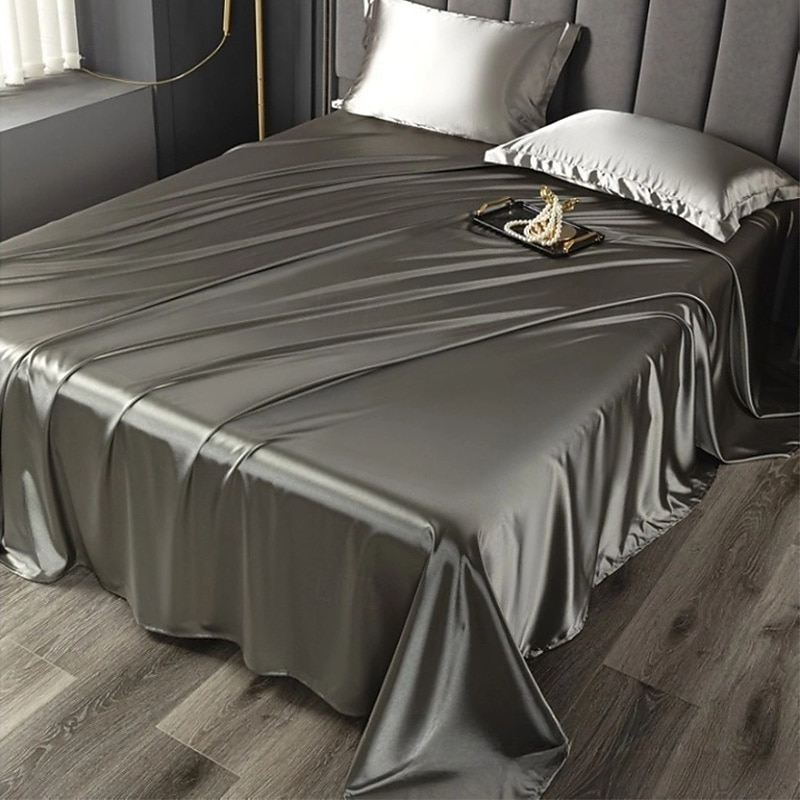 Ice Silk Bed Sheet Single Piece Satin Cloth Cool Silk Bed Sheet Imitation Silk Bed Sheet Pillowcase Three-piece Set