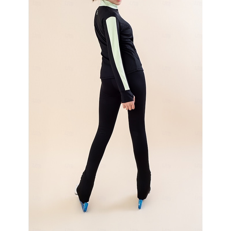 Over The Boot Figure Skating Tights Figure Skating Fleece Jacket Figure Skating Pants Women's Girls' Ice Skating Jacket Tights Top Black Patchwork Thumbhole Spandex Stretchy Training Practice3
