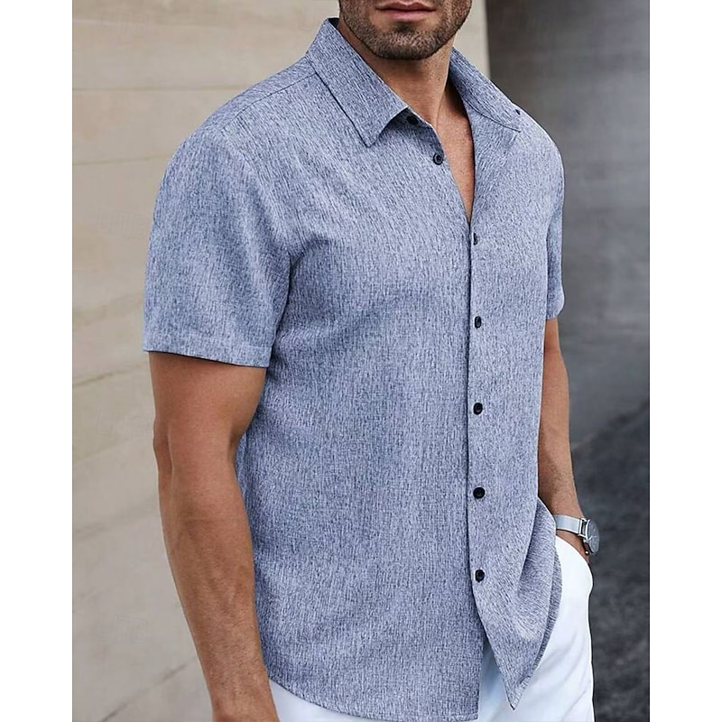 Men's Shirt Summer Shirt Casual Shirt Beach Shirt Button Up Shirt Blue Green Deep Blue khaki Beige Short Sleeve Plain Lapel Vacation Hawaiian Clothing Apparel Polyester Fashion Casual Comfortable3
