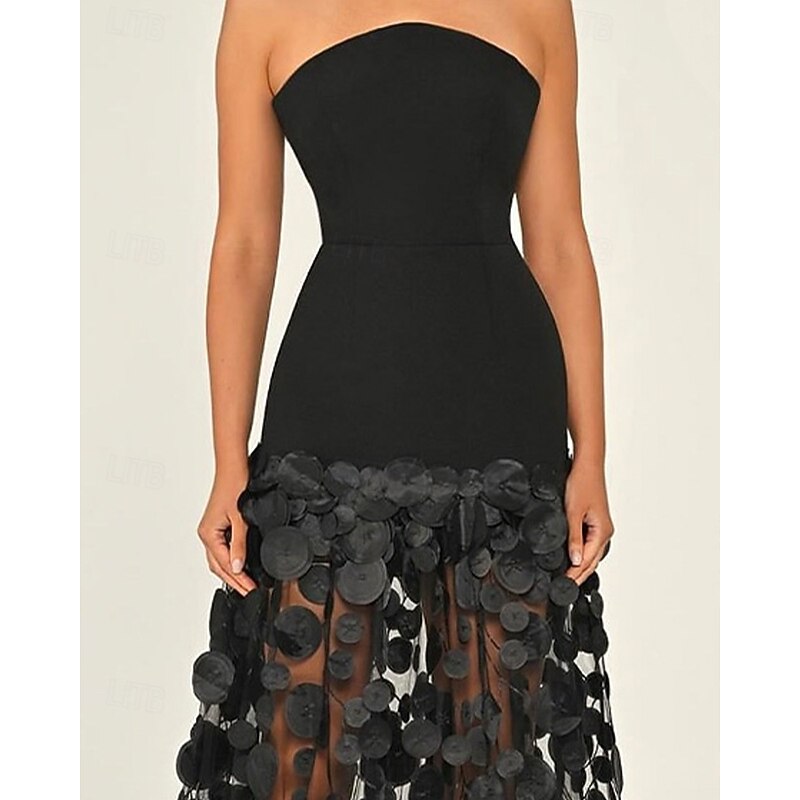 A-Line Evening Gown Elegant Dress Formal Wedding Guest Floor Length Sleeveless Strapless Lace with Tassel2