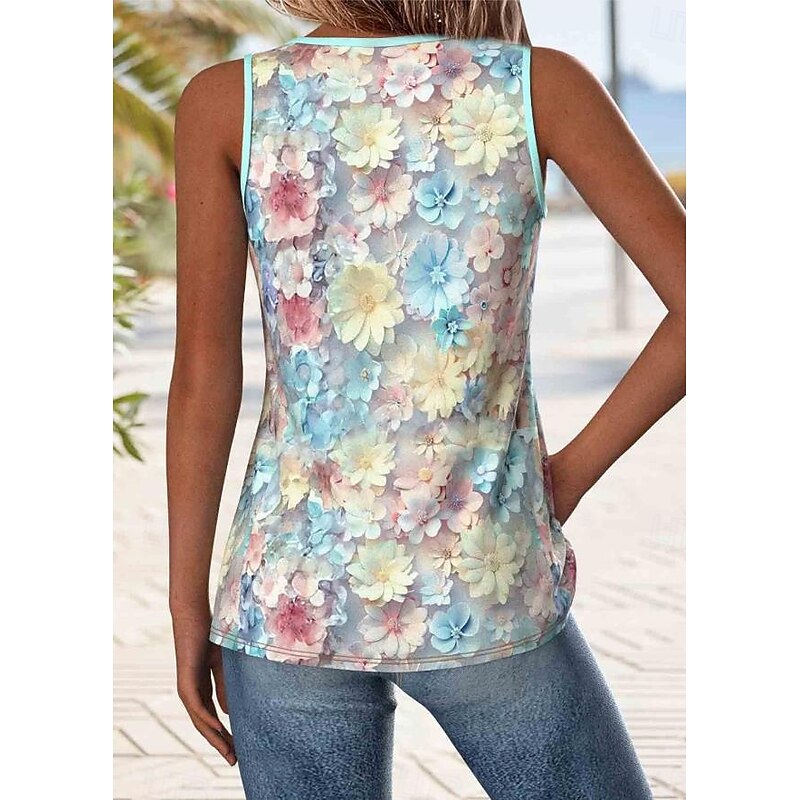 Women's Camisole Tank Top Floral Graphic Daily Stylish Romantic Sleeveless V Neck Regular Tops Print Light Blue Summer Spring2