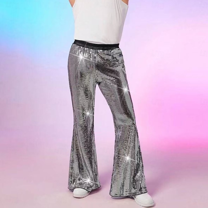 Retro Vintage 1980s Bell Bottom Pants Flared Trousers Disco Sequin Bootcut Fancy Dress Men's Halloween Carnival Pride Parade Pride Month Adults' Pants All Seasons4