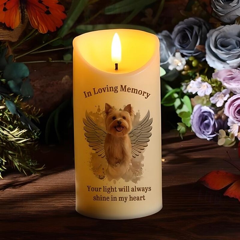 Personalized Pet Memorial LED Candle Custom Pet Photo Sympathy Gifts For Loss Of Loved Ones, Dog Memorial Light for Home Bedroom Decor, Tribute to Beloved Pup