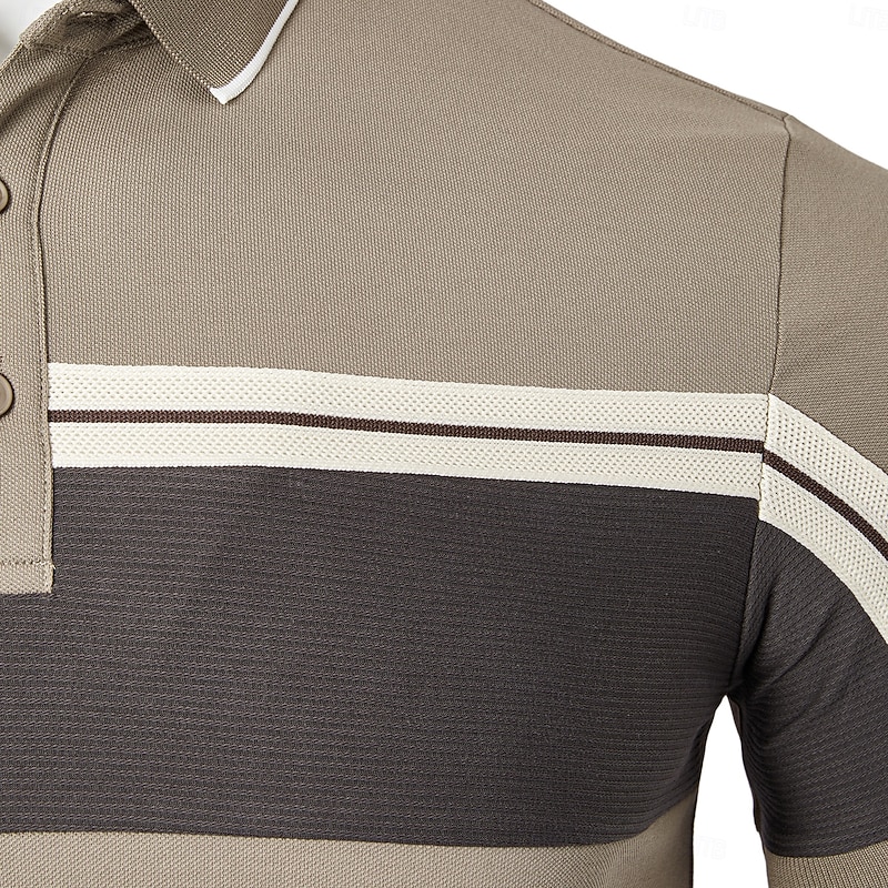 Men's Polo Knit Polo Sweater Business Casual V Neck Short Sleeve Formal Color Block Patchwork Buttons Summer All Seasons Black White Coffee Polo4
