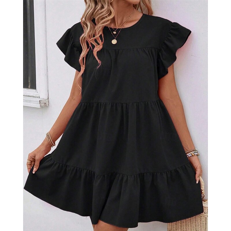 Women's Mini Dress Casual Dress Summer Dress Elegant Fashion Outdoor Holiday Date Regular Fit Plain Short Sleeve Crew Neck Black Blue Rose Red Summer Spring3