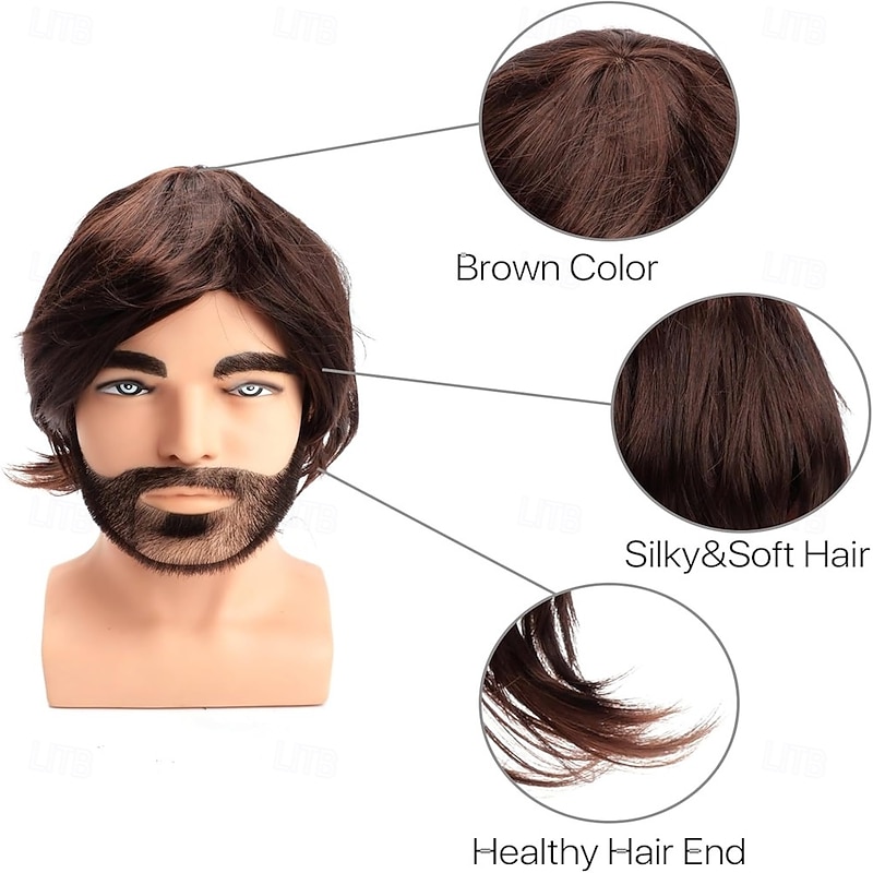 Short Mens Wig Brown Wigs for MenSynthetic Mens Wigs Fluffy 80s Wig for Party&Daily Use3