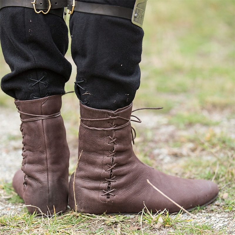 Vintage Medieval Renaissance Shoes Flat Jazz Boots Turn Shoes Pirate Viking Ranger Archery Solid Colored Fancy Dress Men's Unisex Celtic Pirate Fantasy Halloween Carnival Performance LARP Ren Faire4