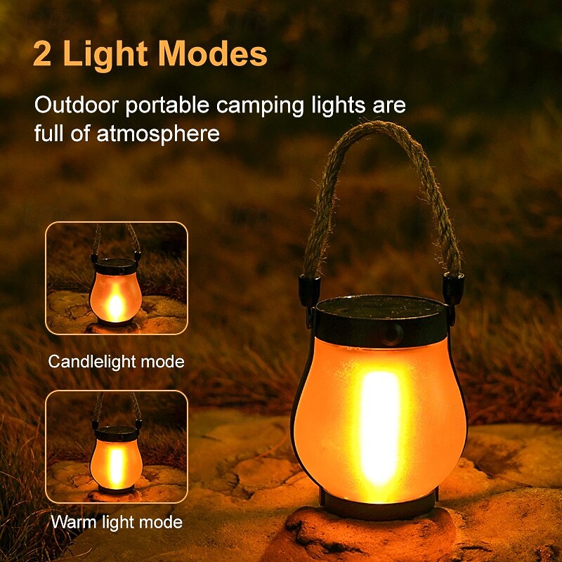 1 Pc Solar Lanterns Outdoor Solar Waterproof Hemp Rope Flame Lights Hanging Camping Lamp Courtyard Decoration Multifunctional Lighting Lamp2