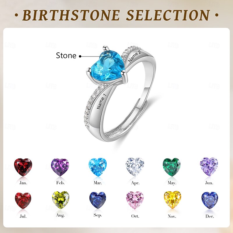 Personalized Birthstone Ring for Women, Adjustable 12 Month Zodiac Protection Ring, Custom Lucky Jewelry Gift for Mom, Girlfriend, Wife, for Mother's Day, Birthday, Christmas, Anniversary