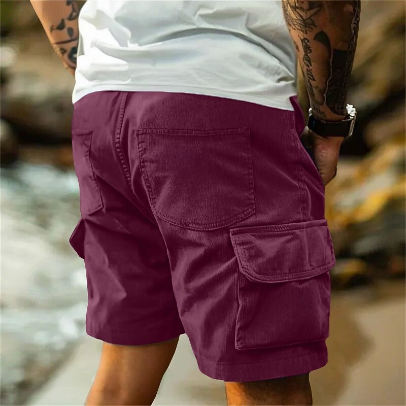 Men's Cargo Shorts Summer Shorts Casual Shorts Corduroy Shorts Baggy Shorts Elastic Waist Multi Pocket Straight Leg Plain Comfort Soft Full Length Outdoor Casual Daily Fashion Streetwear Black Blue4