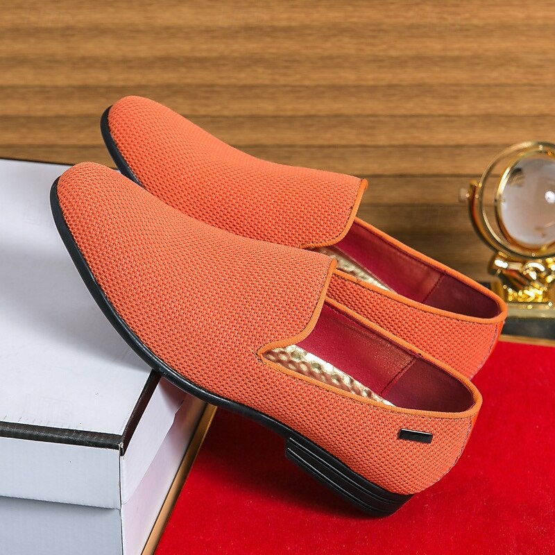 Men's Bright Orange Breathable Mesh Loafers – Casual Prom Party Slip-On Shoes for Summer Events4