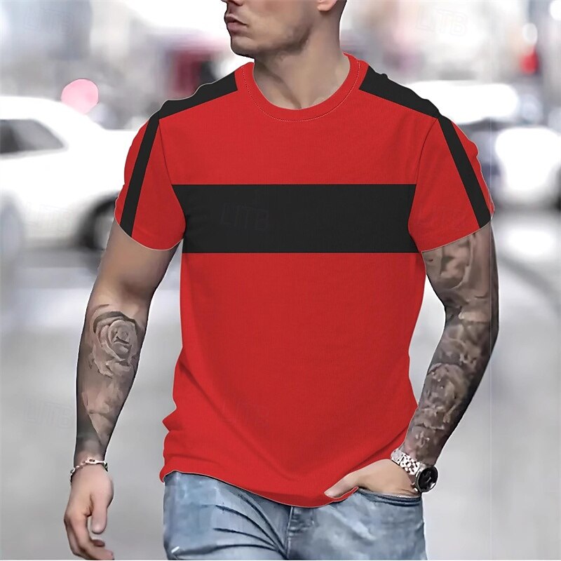 Men's T Shirt Tee Short Sleeve Shirt Tee Top Short Sleeve Crew Neck Summer Spring Color Block Fashion Designer Basic Patchwork Vacation Street Going out Red Top Tee for Men