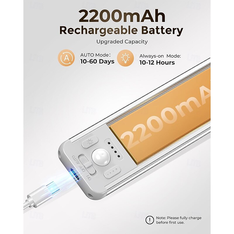 2 PACK Under Cabinet Lighting, 2200mAh Rechargeable Motion Sensor Light, 72 LED Beeds, 3-Color 5 Brightness Dimmable, Magnetic Wireless Closet Lights, Counter Lights for Kitchen Wardrobe Stairs3