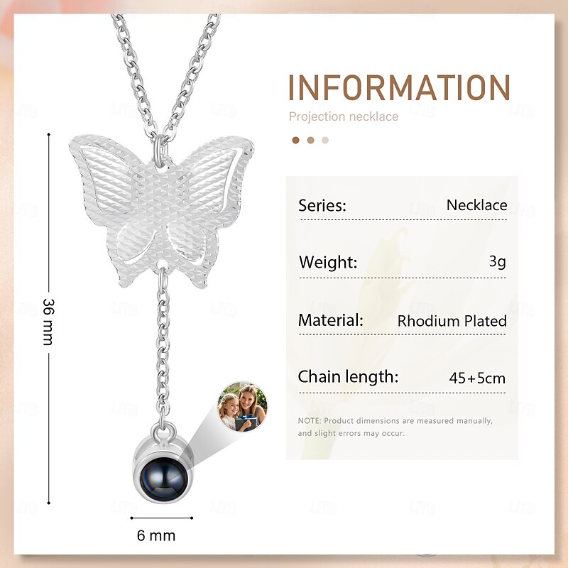 Personalized Photo Projection Necklace Custom Best Gift for Mom, Wife, or Girlfriend, Butterfly Shape with Photo and Projection Stone, Perfect for Mother's Day, Valentine's Day, Christmas, Birthday2