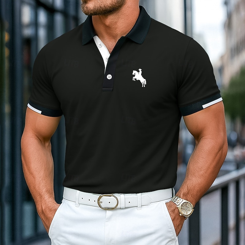 Men's Cotton Polo Shirt Golf Shirt Casual Ribbed Polo Collar Short Sleeve Fashion Basic Solid Color Sporty Logo Summer Regular Fit Dark Red Black White Blue Light Green Cotton Polo Shirt2