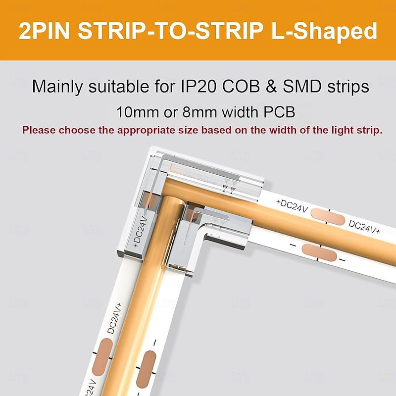 COB LED Strip Connectors 8mm 10mm 2 Pin COB LED Strip Connectors 10PCS 20PCS I-Shaped L-Shaped Board to Board Corner Connectors Transparent and Gapless LED Tape Light Connectors Suitable for DIY COB3
