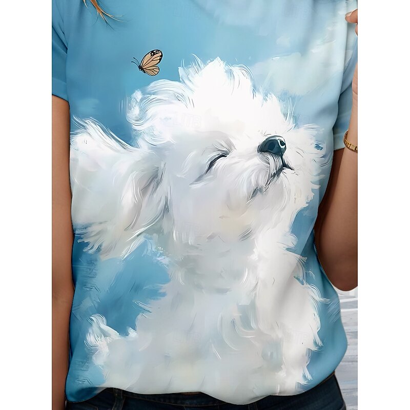 Women's T Shirt Graphic Animal Dog Stylish Modern Casual Short Sleeve Crew Neck Round Neck Regular Tops Daily Going out Weekend Print Sky Blue Summer Spring3