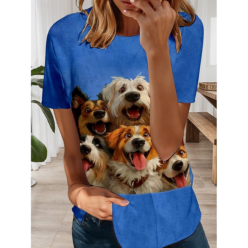 Women's T Shirt Graphic Animal Dog Stylish Classic Modern Short Sleeve Crew Neck Round Neck Regular Tops Daily Going out Weekend Print Black White Blue Gray Summer Spring3