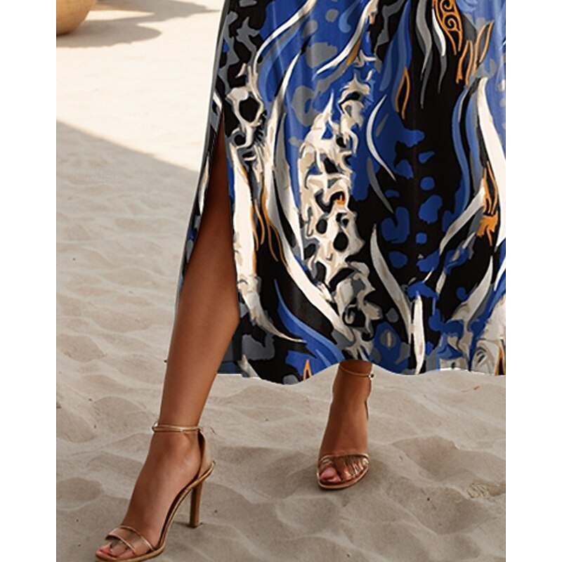 Women's Maxi Dress T Shirt Dress Tee Dress Sundress Shift Dress Summer Dress Vacation Vintage Stylish Party Holiday Beach Regular Fit Leopard Abstract Vintage Short Sleeve Crew Neck Ink Blue Summer3