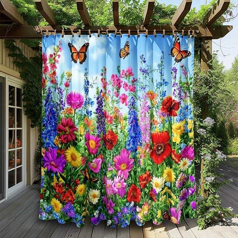 Waterproof Outdoor Curtain Privacy, Sliding Patio Curtain Drapes, Pergola Curtains Grommet 3D Summer Floral Landscape For Gazebo, Balcony, Porch, Party, 1 Panel3
