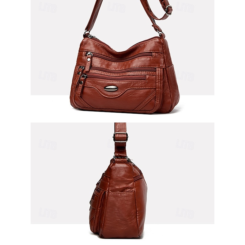 Women's Crossbody Bag Shoulder Bags PU Leather Office Casual Daily Mother's Day Zipper Large Capacity Lightweight Solid Color Dark Grey Wine Almond3