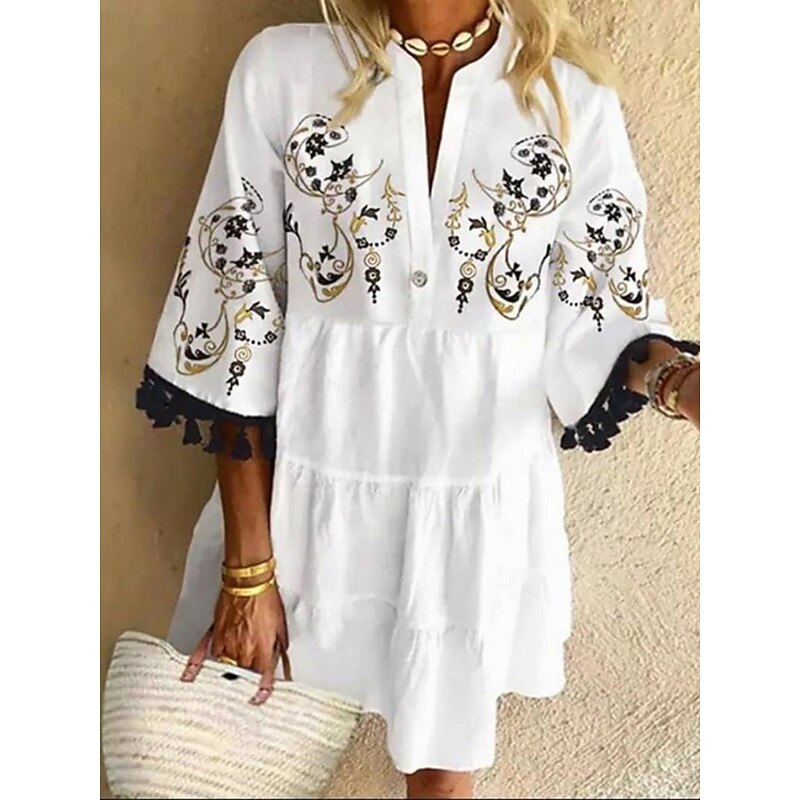 Women's Mini Dress Casual Dress Floral Dress Summer Dress Fashion Modern Daily Beach Weekend Regular Fit Floral 3/4 Length Sleeve V Neck Black White Yellow Red Summer3