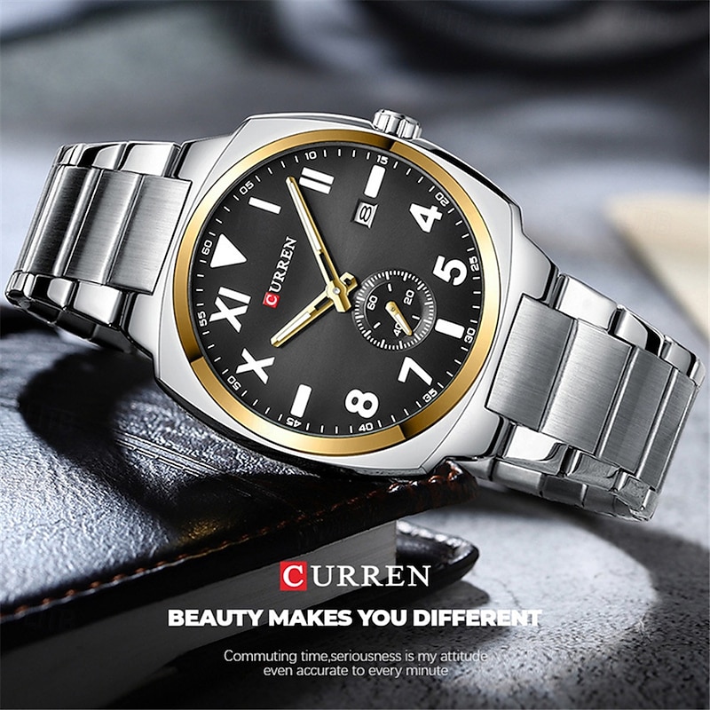 CURREN Men's Quartz Watch, Luxury Large Dial Business Wristwatch, Luminous Calendar, Waterproof Stainless Steel4