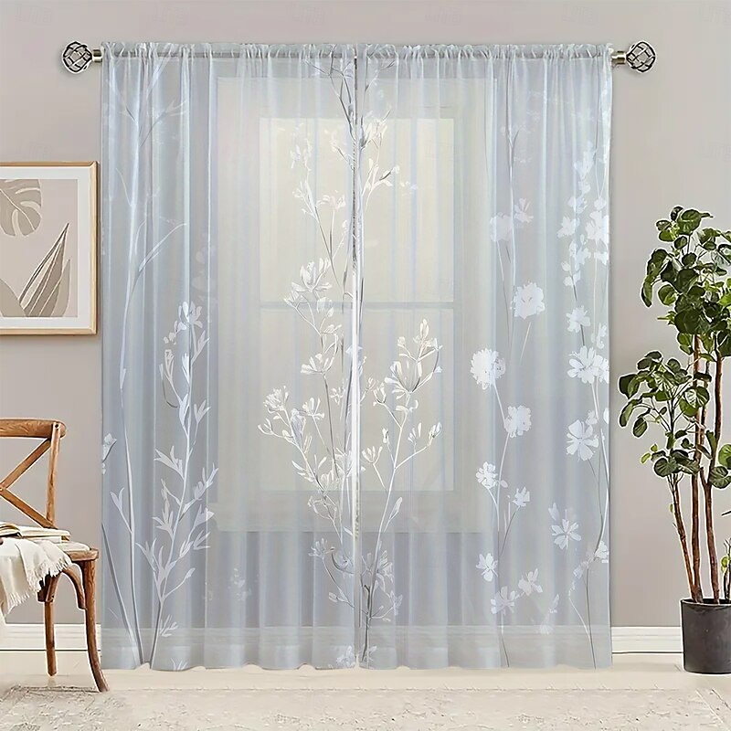2-piece Set of Plant Floral Pattern Sheer Window Decoration, Screen Windows Can Be Used For Privacy Protection Room Decoration Bedrooms Kitchens2