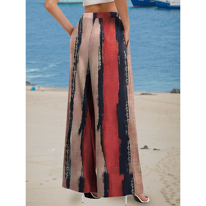 Women's Wide Leg Chinos Baggy Pants Vacation Vintage Fashion Full Length High Waist Floral Graphic Abstract Printing Soft Breathable Micro-elastic Vacation Street Causal Red Blue Orange Summer Spring4