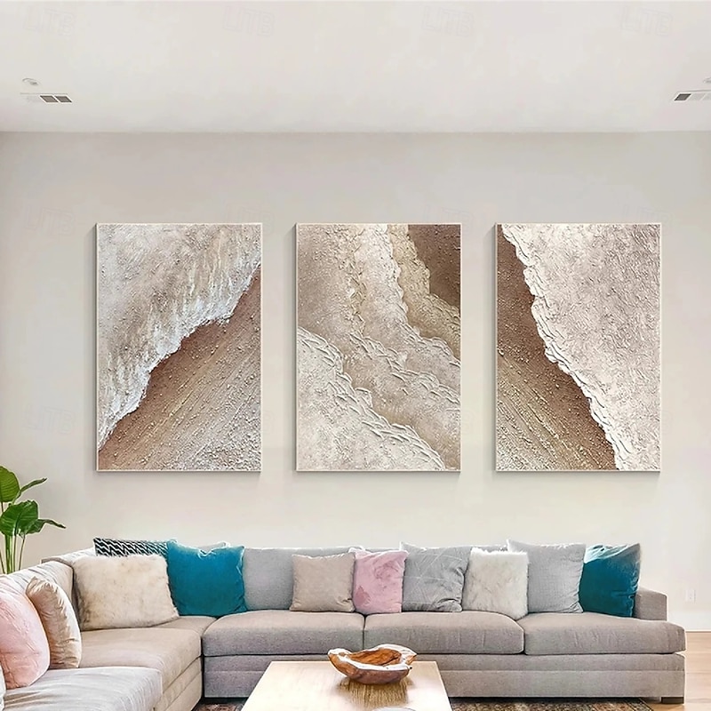 Oil Painting Hand Painted abstract oil painting Wall Art Set of 3 Beige Abstract Painting on Canvas Beige Texture paintings Wall Art Neutral Abstract painting Wall Art Wal Decor3