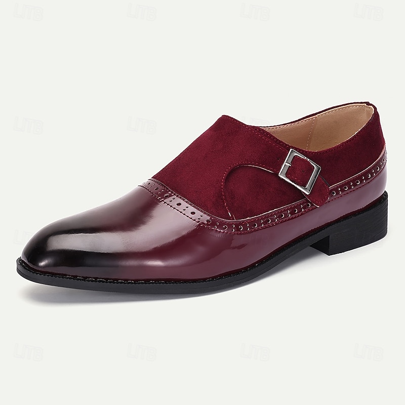 Men's Burgundy Patent Leather Monk Shoes with Buckle – Elegant Prom Shoes for Formal Events2
