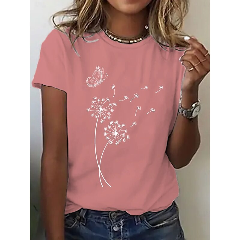 Women's T Shirt Floral Graphic Vintage Stylish Classic Short Sleeve Crew Neck Regular Tops Daily Weekend Print Black White Pink Blue Summer Spring3