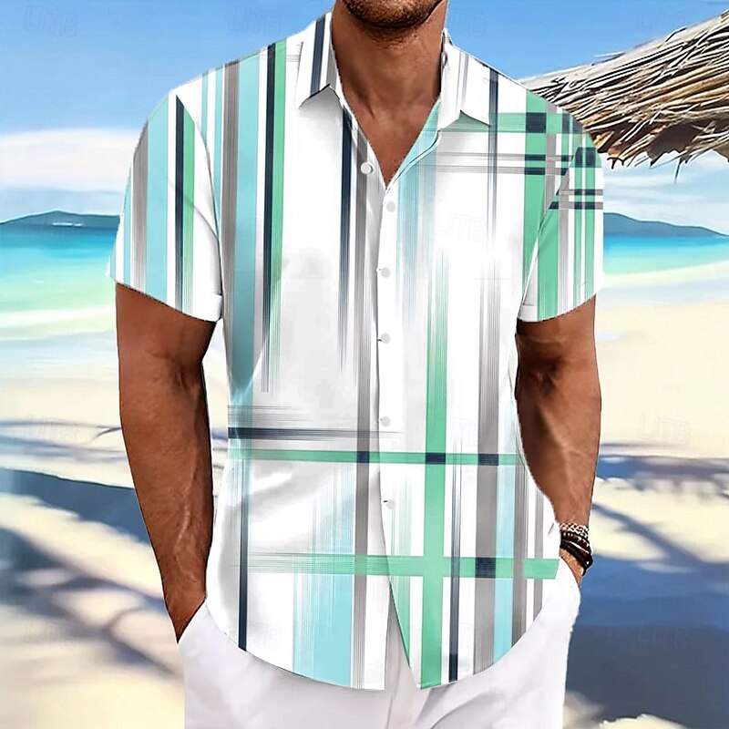 Men's Geometric Gradient Color Line Shirt Summer Shirt Button Up Shirt Short Sleeve Fashion Casual Outdoor Vacation Dailywear Summer Spring Turndown 3D Print Collared Shirts Black Pink Blue Green4