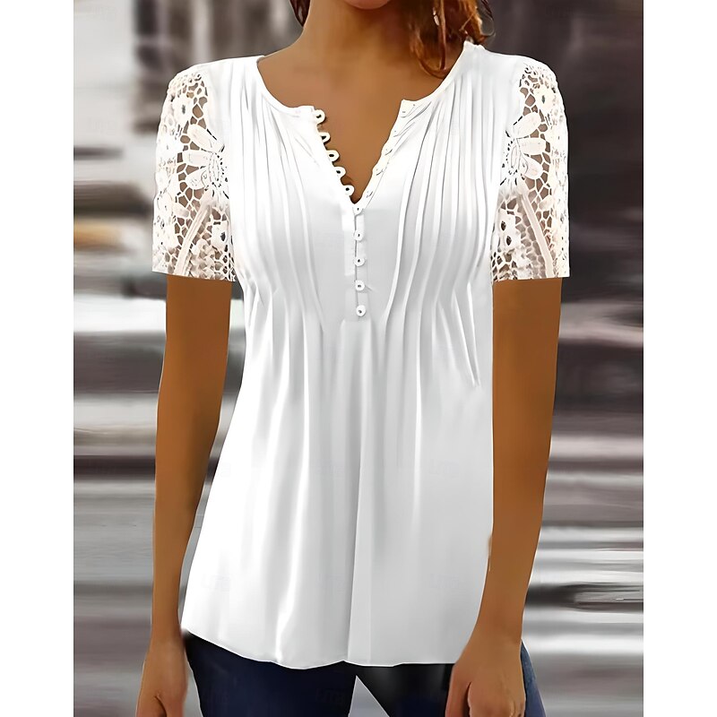 Women's Shirt Solid Color Elegant Bohemia Daily Sleeveless High Neck Regular Tops Daily Holiday Going out Patchwork Buttons Print Black White Red Blue Summer Spring