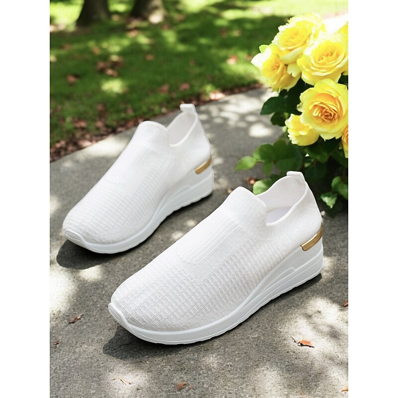 Women's White Knit Slip-On Sneakers – Modern & Comfortable Style for Active Women in Outdoor Walks, Gym Sessions & Casual City Explorations3