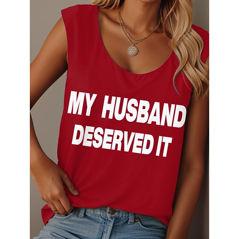 Women's Camisole Tank Top Graphic Letter Graffiti Vintage Tropical Stylish Sleeveless Crew Neck Scoop Neck Regular Tops Daily Print Black Pink Army Green Red Purple Summer Ridicule Husband2