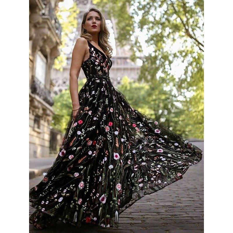 A-Line Quinceanera Dresses Elegant Dress Wedding Wedding Guest Floor Length Sleeveless V Neck Polyester Backless with Floral Print Pleats3