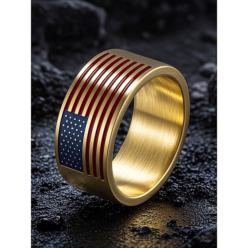 Men's Stainless Steel American Flag Ring – Patriotic Independence Day Jewelry, Wide Band Fashion Statement for Veterans, Military Supporters and USA Pride Events4