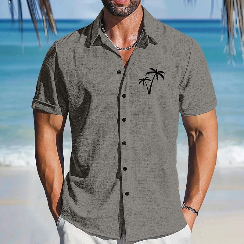 Men's Palm Tree Casual Shirt Summer Hawaiian Shirt Aloha Shirt Short Sleeve Hawaiian Resort Vacation Causal Casual Summer Spring Turndown Button Up Pink Blue Green Gray2