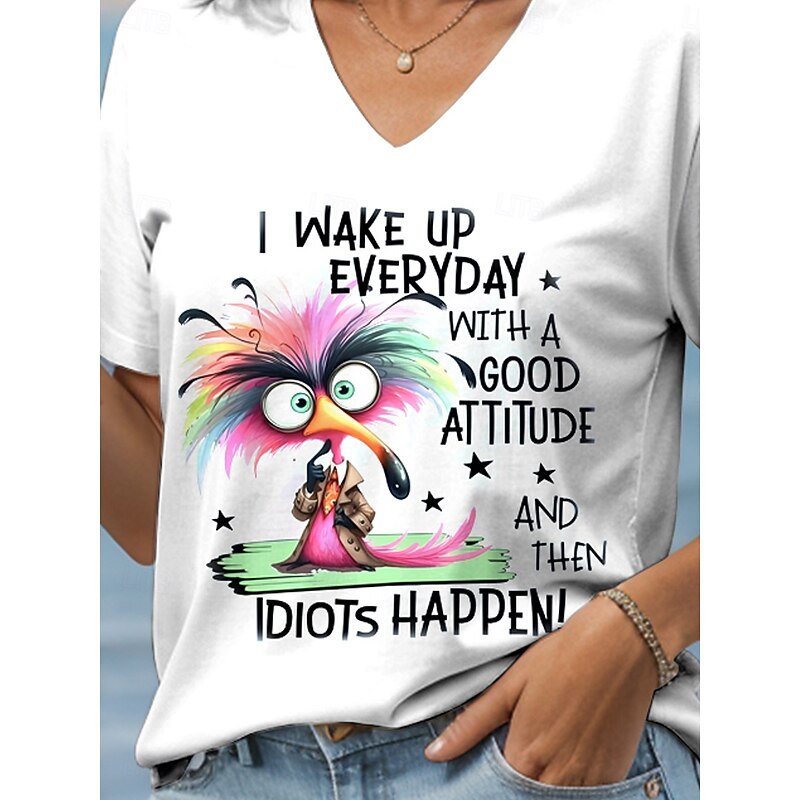 Women's T Shirt Graphic Animal Letter Vintage Stylish Ethnic Short Sleeve V Neck Regular Tops Daily Going out Beach Wear Print White Sky Blue Violet Summer Spring3