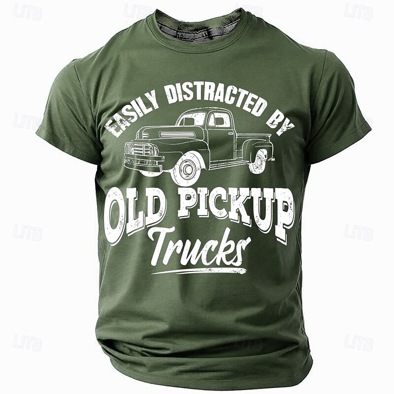 Mens Short Sleeve Graphic T-Shirt: Easily Distracted By Old Pickup Trucks Enthusiast Tee