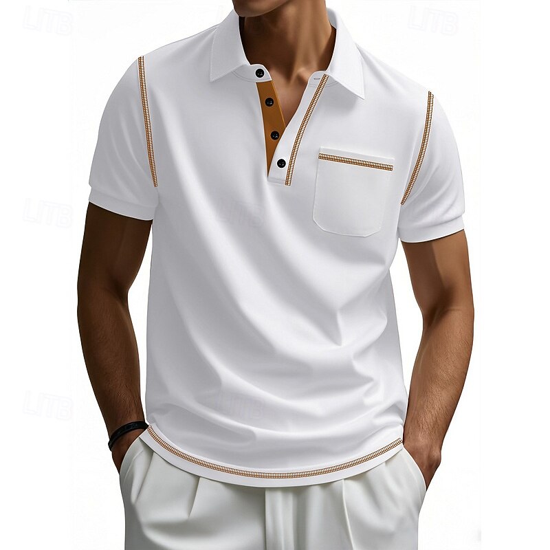 Men's Golf Shirt Golf Polos Shirts Work Casual Lapel Short Sleeve Basic Modern Color Block Patchwork Buttons Summer Regular Fit Black White Burgundy Navy Blue Khaki Army Green Golf Shirt2