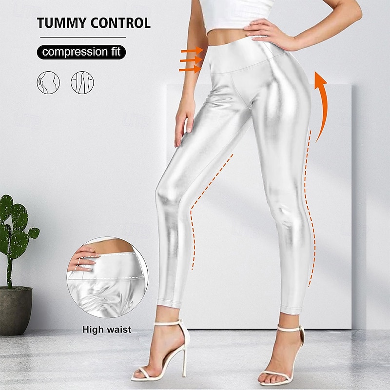 Retro Vintage 1970s Ankle Length Leggings PU Trousers Disco Shiny Latex Patent Metallic Fancy Dress Women's Halloween Carnival Pride Parade Pride Month Adults' Pants All Seasons4