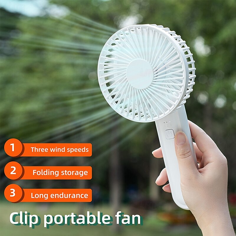 Portable Clip Fan with 3 Speeds, Foldable Wall-Mount Design, USB Rechargeable, White