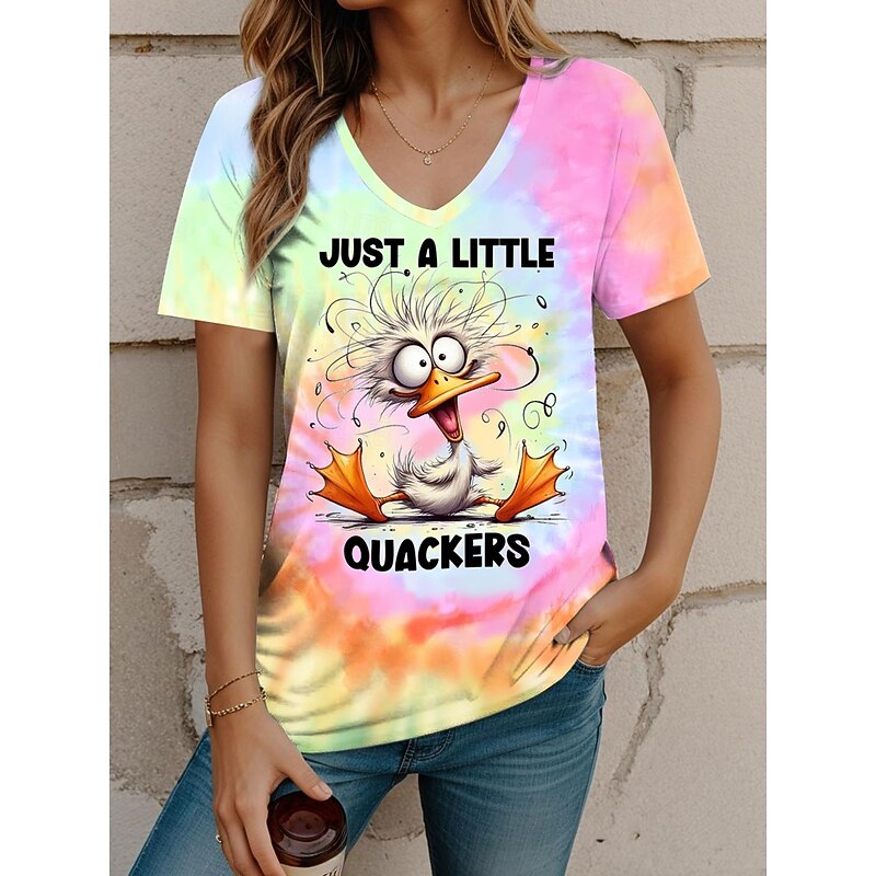 Women's T Shirt Graphic Animal Letter Stylish Casual Short Sleeve V Neck Regular Tops Daily Print Pink Summer Spring