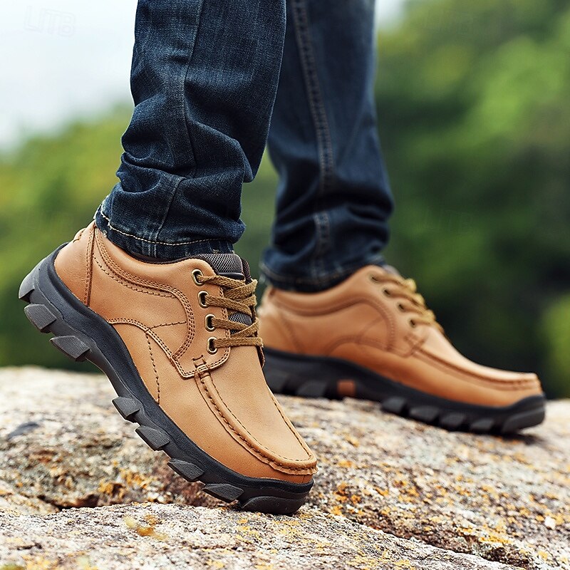 Men's Tan Lace-Up Sneakers with Traction Rubber Outsoles - Comfortable and Breathable for Outdoor Adventures and Casual Day Wear2