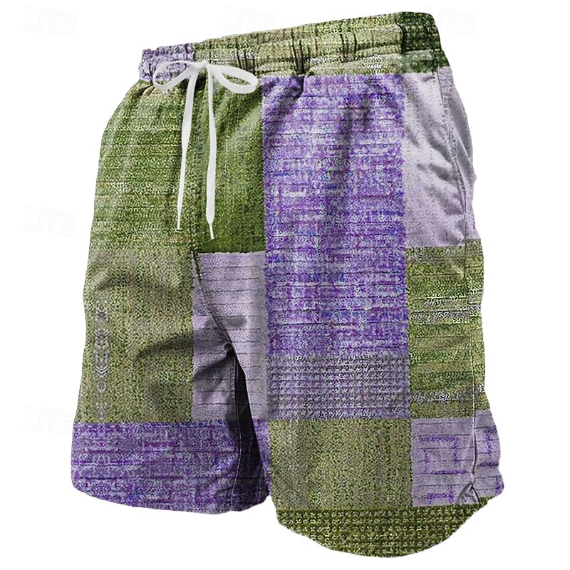 Men's Geometric Color Block Patchwork Swim Shorts Board Shorts Swimming Trunks Mid Waist Streetwear Hawaiian Beach Vacation Wear Side Pockets Mesh Lining Elastic Drawstring Waist Designer Clothing3