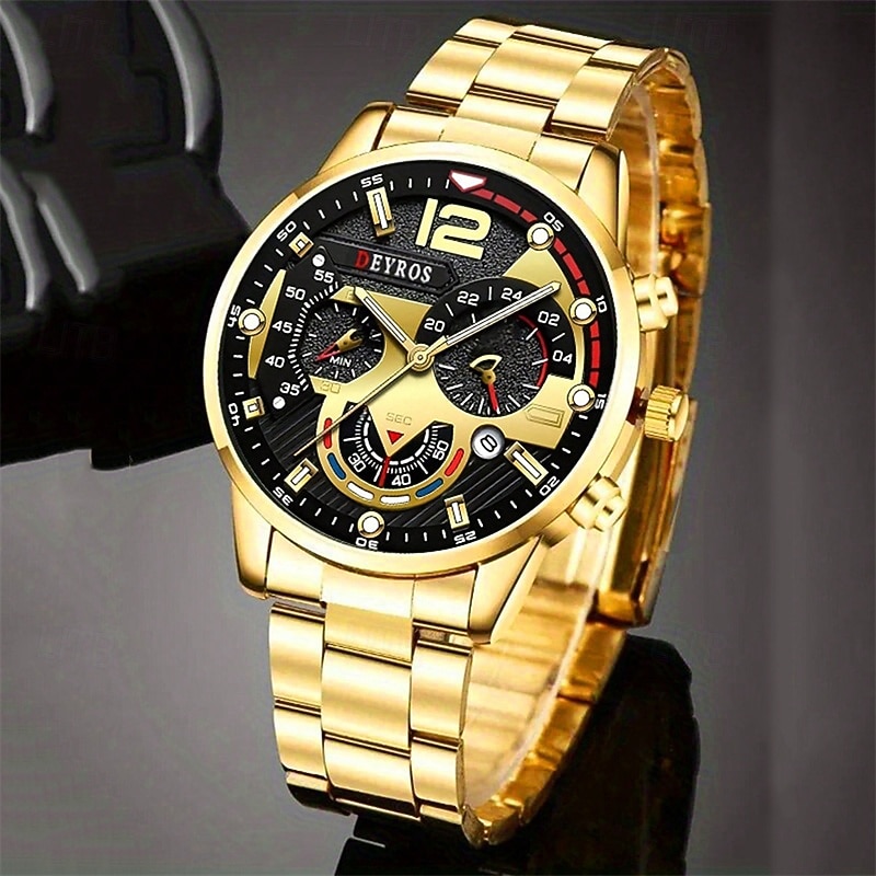 4-Piece Luxury and Fashionable Men's Watch and Arrow Necklace Bracelet and Ring Perfect for Business and Leisure4
