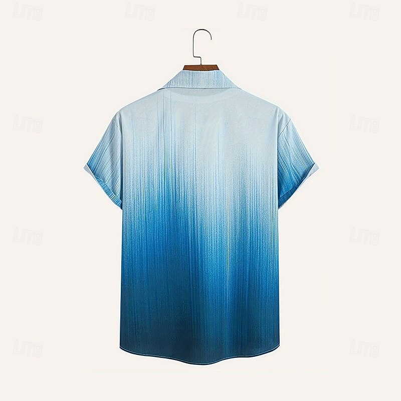 Men's Gradient Color Coconut Palm Shirt Summer Hawaiian Shirt Button Up Shirt Short Sleeve Hawaiian Vacation Holiday Beach Wear Summer Spring Turndown 3D Print Collared Shirts Front One Pocket Blue2
