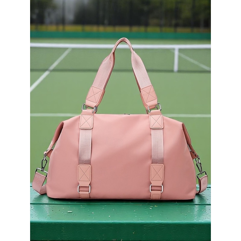 Women's Fashion Pink Nylon Duffel Bag - Multifunctional Shoulder Bag with Adjustable Strap for Travel, Fitness and Leisure Use
